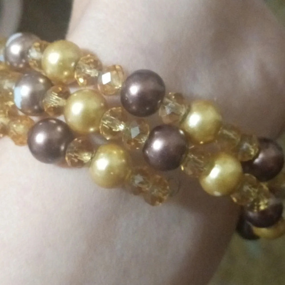 excellent vintage bronze copper and gold beaded memory wire bracelet - Picture 2 of 3